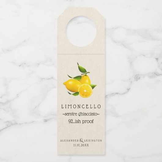 Limoncello Fles Hang Label | Weddenschap (Voorkant)
