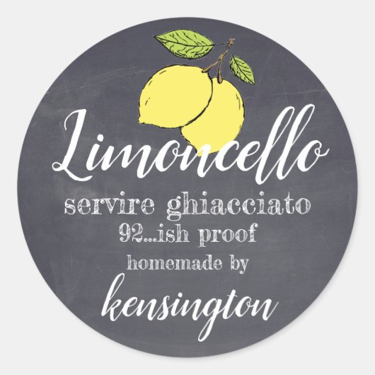 Limoncello flesetiket krijtbord look ronde sticker (Voorkant)