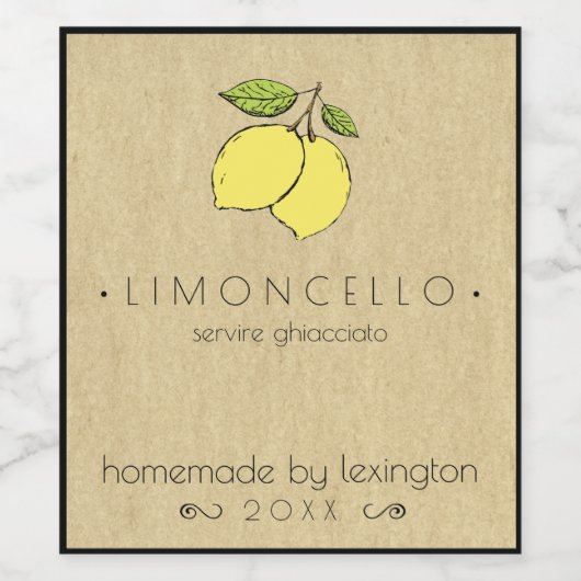 Limoncello flesetiket met tekening van citroenen | wijn etiket (Enkel label)