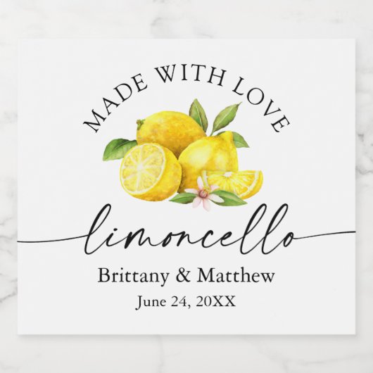 Limoncello gemaakt met Liefde Waterverf Lemons Likeurfles Etiket (Enkel label)