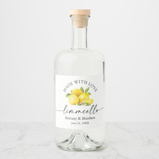Limoncello gemaakt met Liefde Waterverf Lemons Likeurfles Etiket (Voorkant)