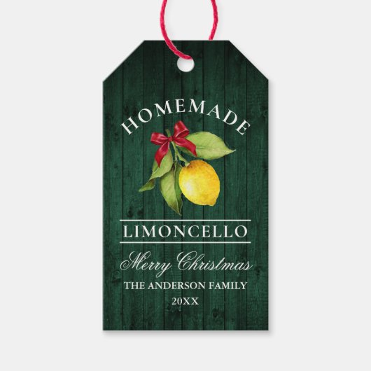 Limoncello Groene Hout Print Kerstmis Cadeaulabel (Voorkant)