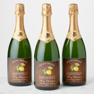 Limoncello Hout Vrolijk Kerstmis Fles Label Sparkling Wijnetiket