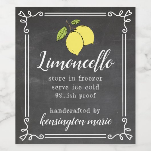 Limoncello krijt look hoge fles label | Zelfgemaak Wijn Etiket (Enkel label)
