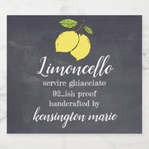 Limoncello krijtbord zoek naar kleine fles   likeurfles etiket