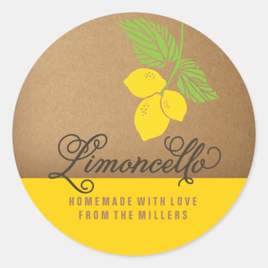 Limoncello Label, 3 inch ronde citroen sticker (Voorkant)