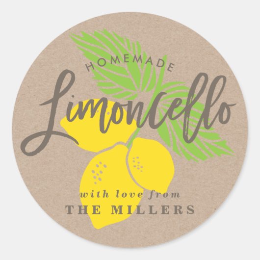 Limoncello Label, citroenillustratie Ronde Sticker (Voorkant)