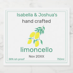 Limoncello-label met de tekst 'Thuis gemaakt met l Likeurfles Etiket
