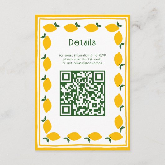 Limoncello Lemonade Aangepaste QR Bruidsdiner Informatiekaartje (Voorkant)