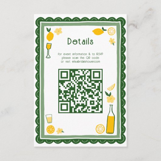 Limoncello Lemonade Aangepaste QR Bruidsdiner Informatiekaartje (Voorkant)