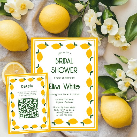 Limoncello Lemonade Aangepaste QR Bruidsdiner Informatiekaartje