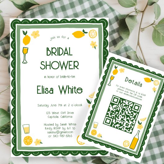 Limoncello Lemonade Aangepaste QR Bruidsdiner Informatiekaartje