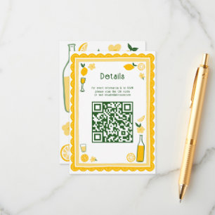 Limoncello Lemonade Aangepaste QR Bruidsdouche Informatiekaartje