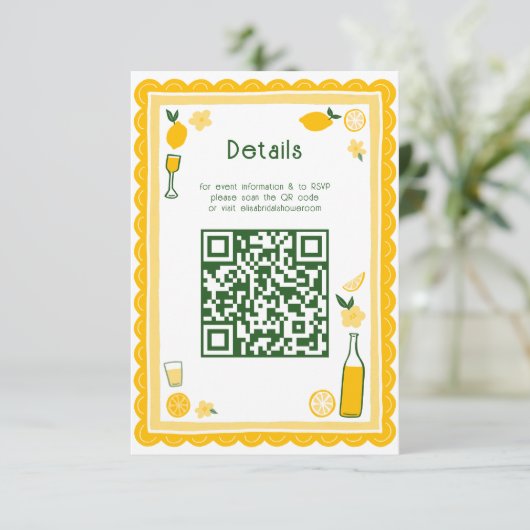 Limoncello Lemonade Aangepaste QR Bruidsmeisjesfee Informatiekaartje (Staand voorkant)