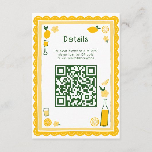 Limoncello Lemonade CUSTOM QR Vrijgezellenfeest Informatiekaartje (Voorkant)