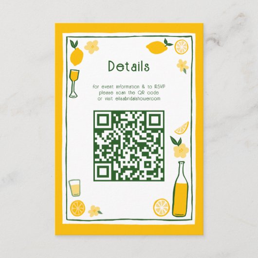 Limoncello Lemonade CUSTOM QR Vrijgezellenfeest Informatiekaartje (Voorkant)