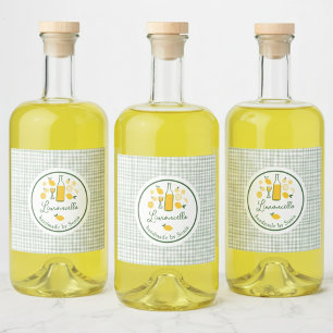 Limoncello Lemonade Lemon Gingham Handgemaakt CUST Likeurfles Etiket