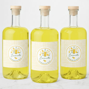 Limoncello Lemonade Lemon Gingham Handgemaakt CUST Likeurfles Etiket