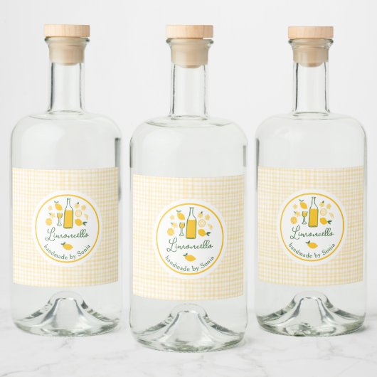 Limoncello Lemonade Lemon Gingham Handgemaakt CUST Likeurfles Etiket (Flessen)
