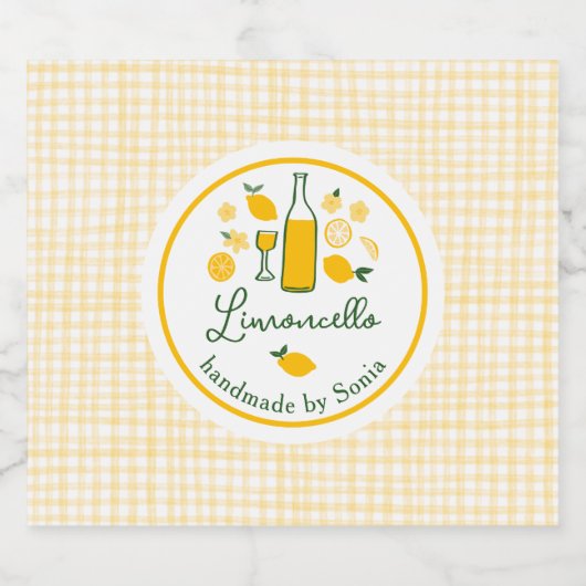 Limoncello Lemonade Lemon Gingham Handgemaakt CUST Likeurfles Etiket (Enkel label)
