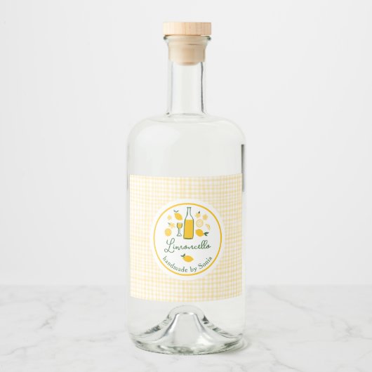 Limoncello Lemonade Lemon Gingham Handgemaakt CUST Likeurfles Etiket (Voorkant)