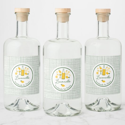 Limoncello Lemonade Lemon Gingham Handgemaakt CUST Likeurfles Etiket (Flessen)