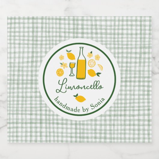 Limoncello Lemonade Lemon Gingham Handgemaakt CUST Likeurfles Etiket (Enkel label)