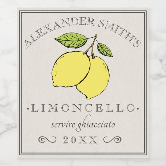 Limoncello  Lemons Label | Wijn Etiket (Enkel label)