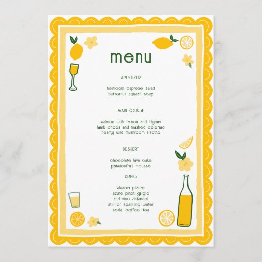 Limoncello Limonade Citroenen CUSTOM Vrijgezellenf Menu (Voorkant)