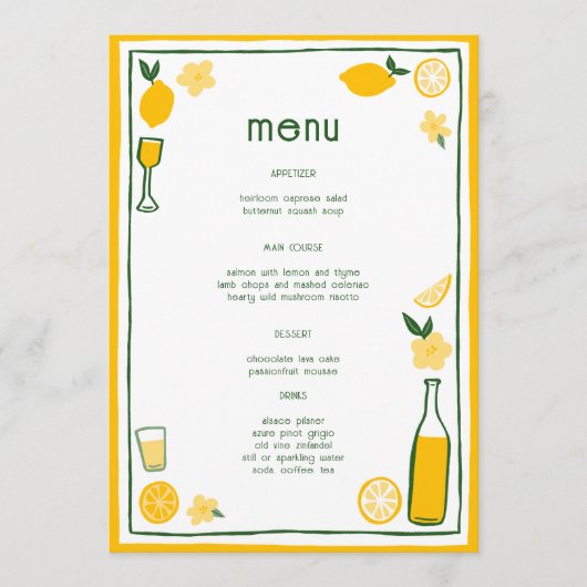 Limoncello Limonade Citroenen CUSTOM Vrijgezellenf Menu (Voorkant)