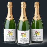 Limoncello Merry Christmas-flesetiket Sparkling Wijnetiket<br><div class="desc">Elegante Waterverf Citroen groen Vakantie Rode Boog Zelfgemaakte Limoncello Vrolijke Kerstflesetiketten</div>