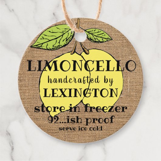 Limoncello op jute look zelfgemaakt bedankjes labels (Voorkant)