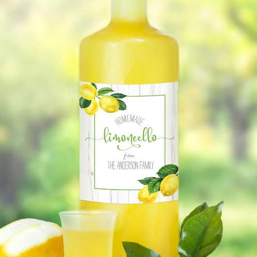 Limoncello rustic waterverf lemons name script wijn etiket