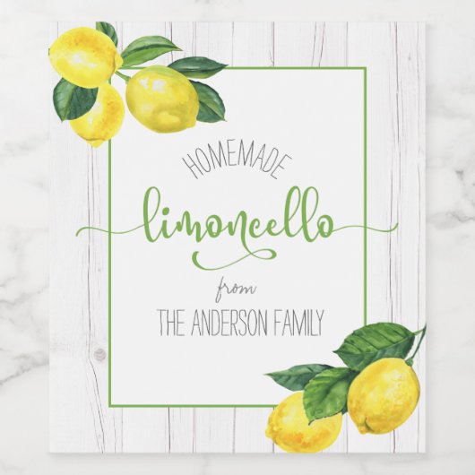 Limoncello rustic waterverf lemons name script wijn etiket (Enkel label)