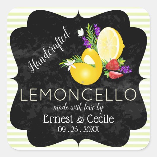 Limoncello schoolbord uitziende bruiloft vierkante sticker (Voorkant)