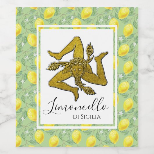 Limoncello Sicilian Trinacria Jouw tekst Wijn Etiket (Enkel label)
