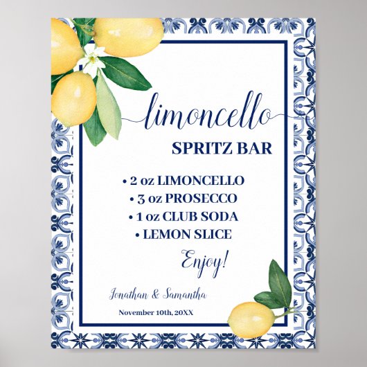 Limoncello Spritz Bar Sign Blue Mediterranean Poster (Voorkant)