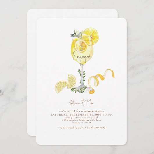Limoncello Spritz Gold Text Engagement Party Kaart (Voorkant / Achterkant)
