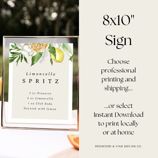 Limoncello Spritz Recept Afdrukbare Cocktail Sign Poster