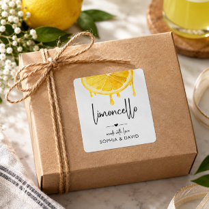 Limoncello Watercolor Citroen Thuisgemaakte Likeur Vierkante Sticker