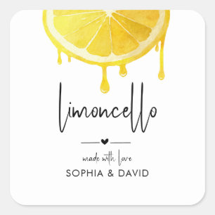 Limoncello Watercolor Citroen Thuisgemaakte Likeur Vierkante Sticker