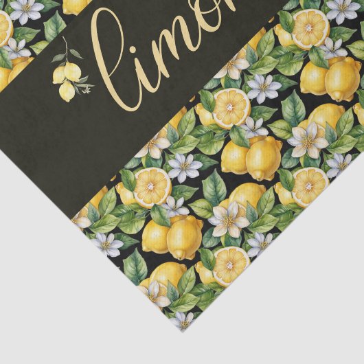 limoncello, watercolor lemons with flowers pattern tissuepapier (Detail)