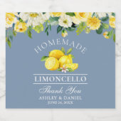 Limoncello Waterverf Bloemencitroenen Stofblauw Likeurfles Etiket (Enkel label)