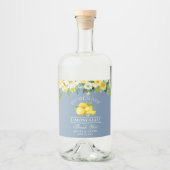 Limoncello Waterverf Bloemencitroenen Stofblauw Likeurfles Etiket (Voorkant)