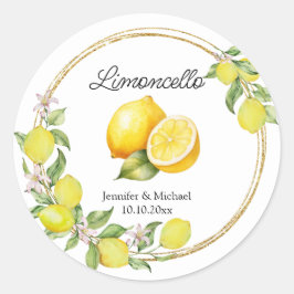 limoncello waterverf citroen bruiloft zomer ronde sticker