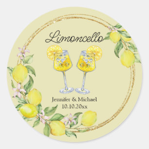 limoncello waterverf citroen cocktail bruiloft ronde sticker