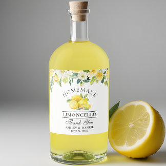 Limoncello Waterverf Lemons Floral Likeurfles Etiket