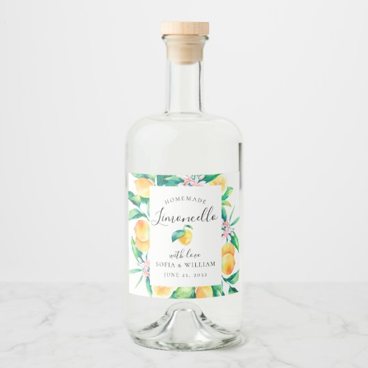 Limoncello Waterverf Lemons Liquor Fles Etiket (Voorkant)