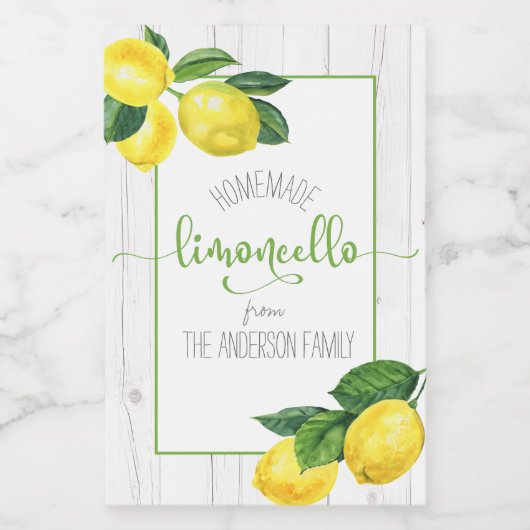 Limoncello waterverf lemons rustige scriptnaam wijn etiket (Enkel label)