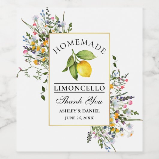Limoncello Waterverf Wildflower Flessenlabel Wijn Etiket (Enkel label)